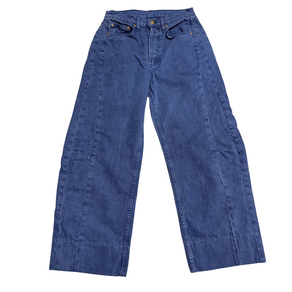 B Sides Women Jeans Wide Leg Button Fly Front Seam 27 Indigo Blue Cotton USA